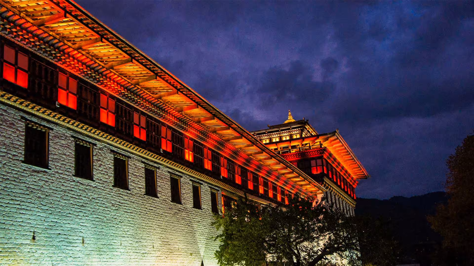 Tashichho Dzong at Night Bhutan Tour
