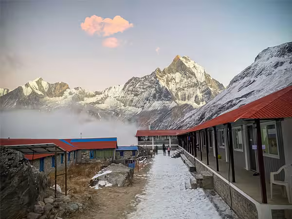 View of Annapurna Base camp and Fishtail Mountain in the Background
