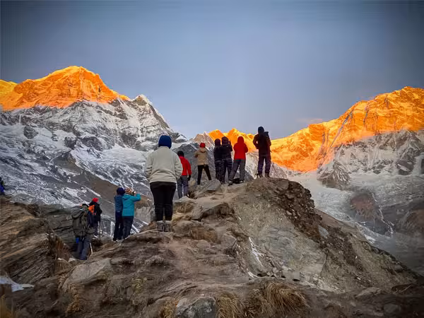 The changing colors of the Annapurna range