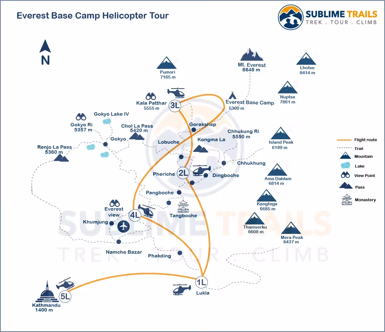 Everest Base Camp Helicopter Tour with Kalapatthar Landing  Route