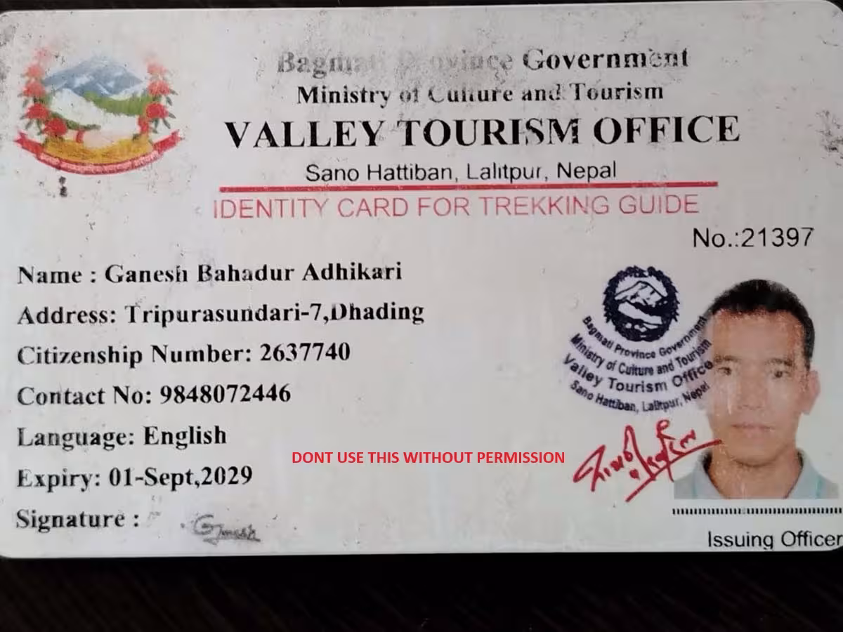 Ganesh Adhikari Trekking Guide License