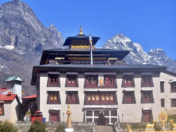 Visit the iconic Tengboche Monastery on the Luxury Everest Base Camp Trek, where Sherpa culture, Himalayan spirituality, and breathtaking views of Ama Dablam come together.