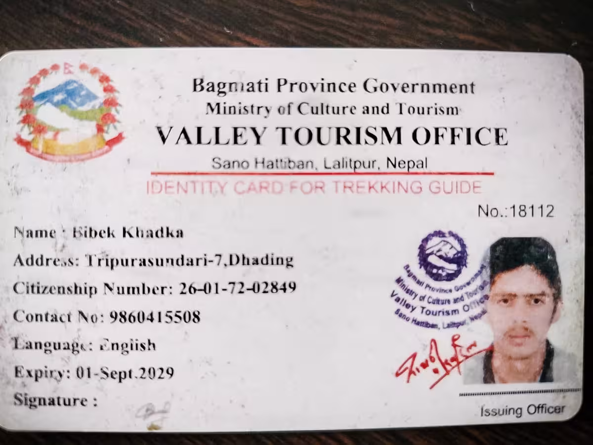 Guide License Card Bibek Khadka