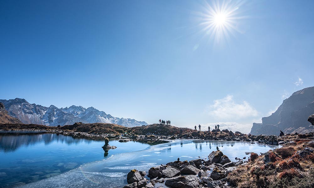 Pristine lake and Rugged terrain in Annapurna Trekking trails