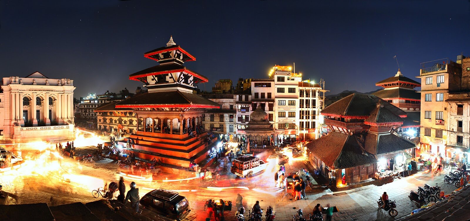 Kathmandu Durbar Square at night.