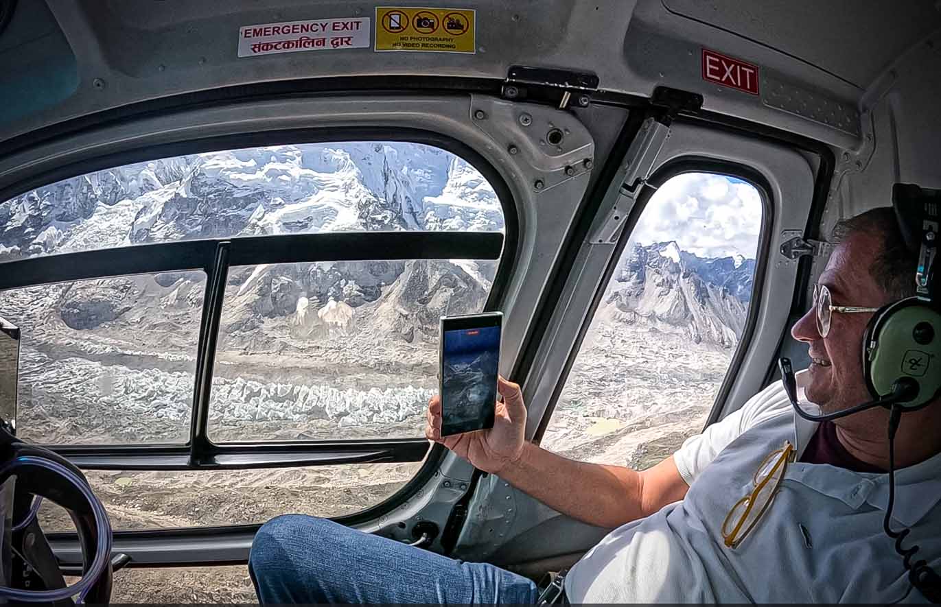 Passenger at EBC helicopter with window seating