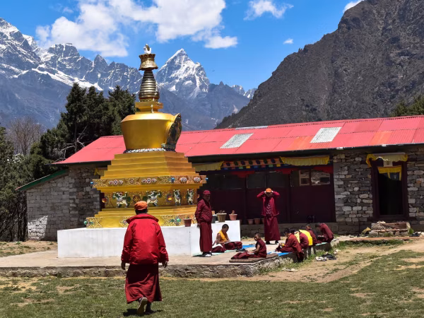 Monks And Students Studying Outside Monastry In Everest Region 1