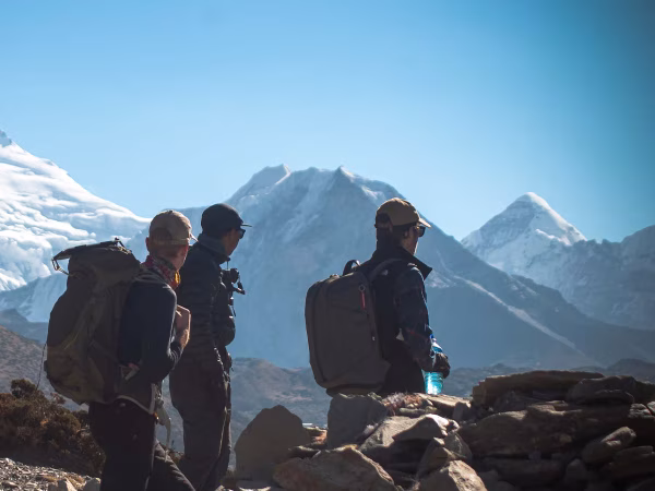 Trekkers Enjoying View In Ebc Trek 14 Days