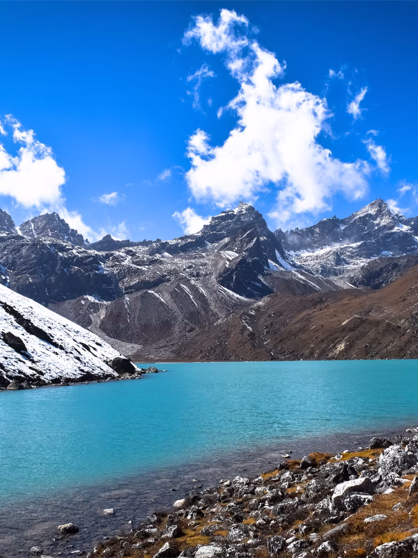 Crystal-clear Gokyo Lake surrounded by towering Himalayan peaks on the scenic Gokyo Lakes and Renjo La Pass Trek.