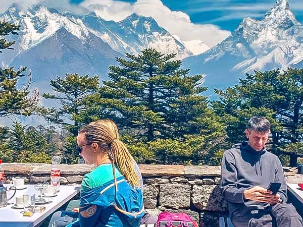 People having breakfast and enjoying view at Everest view hotel