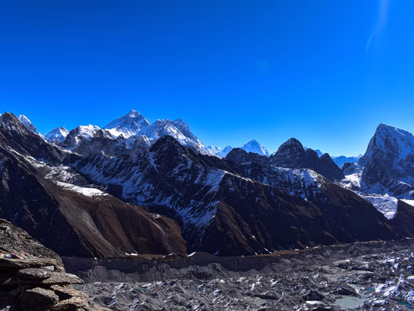 Crossing the mighty Ngozumpa Glacier, the longest glacier in the Nepal Himalayas