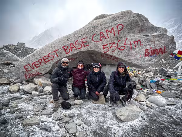 Sublime Trails Guest with Guide Ajit at Everest Base Camp