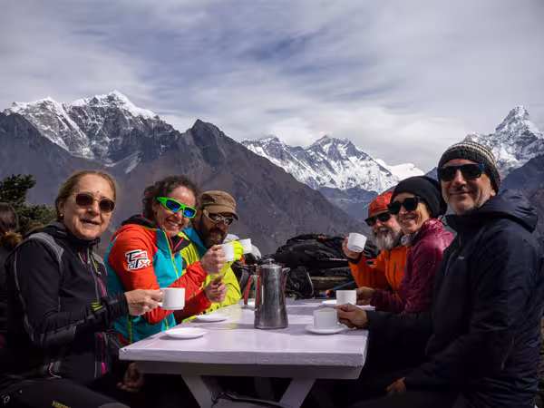 Everest View with Tea in 3880m from balcony of hotel