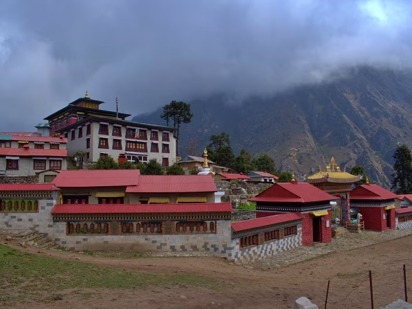 Tengboche Monastery, the spiritual heart of the Everest Base Camp Trek, sits beneath the towering peaks of Nepal's Khumbu region.